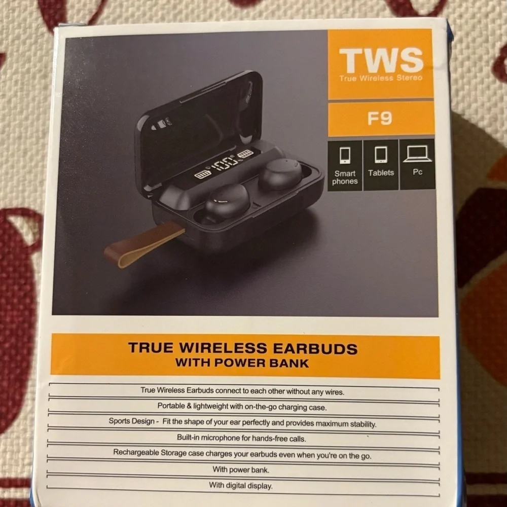 TWS F9 Black True Wireless Earbuds with Power Bank